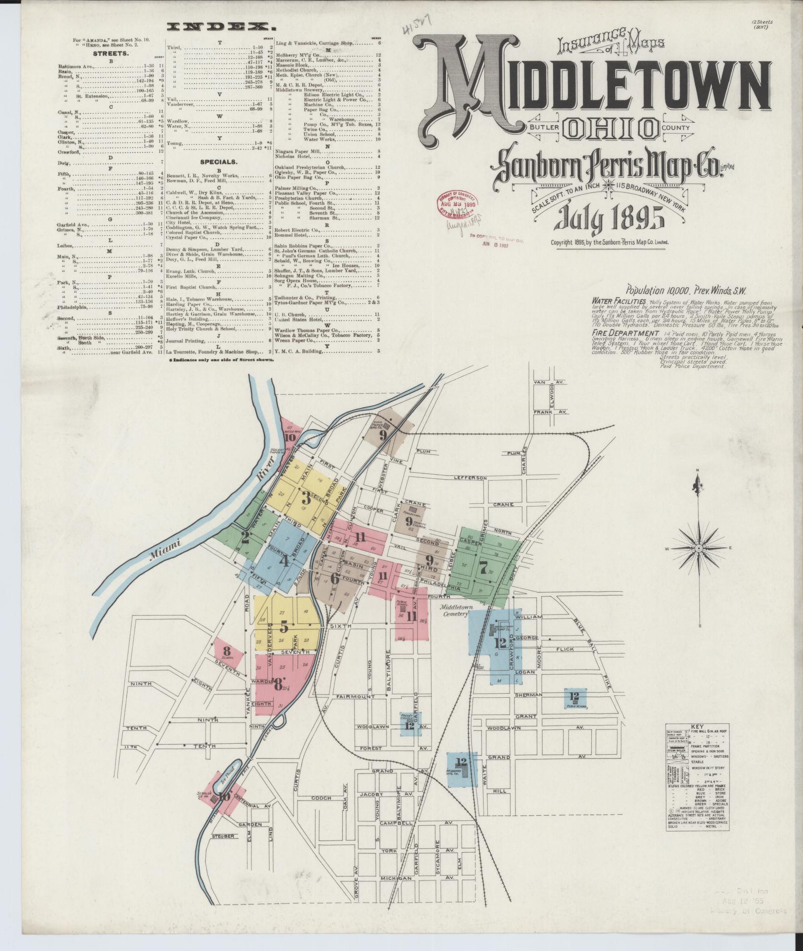 Sanborn Fire Insurance Map from Middletown, Butler County, Ohio (1895), Sheet #0001 - Historic Sanborn Fire Insurance Map Print, vintage old map wall art, antique decor, genealogy gift, Ohio Ohio map