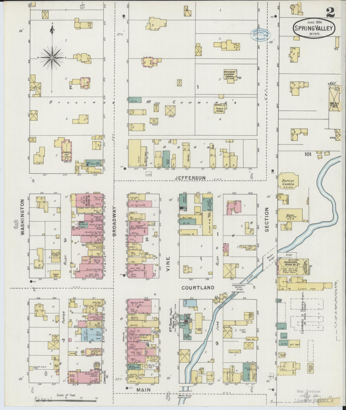 Sanborn Fire Insurance Map from Spring Valley, Fillmore County, Minnesota (1894), Sheet #0002 - Historic Sanborn Fire Insurance Map Print, vintage old map wall art, antique decor, genealogy gift, Minnesota Minnesota map