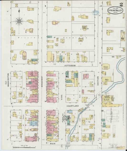 Sanborn Fire Insurance Map from Spring Valley, Fillmore County, Minnesota (1894), Sheet #0002 - Historic Sanborn Fire Insurance Map Print, vintage old map wall art, antique decor, genealogy gift, Minnesota Minnesota map