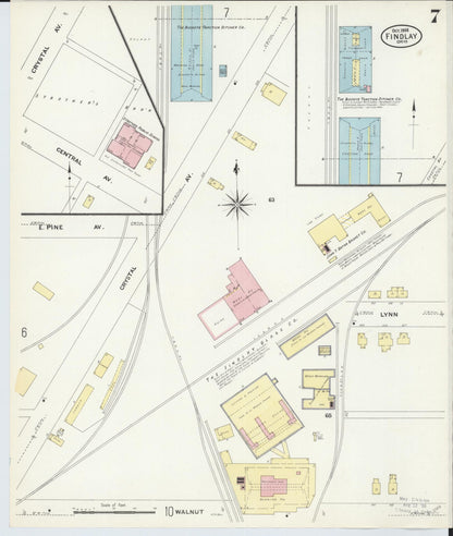 Sanborn Fire Insurance Map from Findlay, Hancock County, Ohio (1908), Sheet #0007 - Historic Sanborn Fire Insurance Map Print, vintage old map wall art, antique decor, genealogy gift, Ohio Ohio map