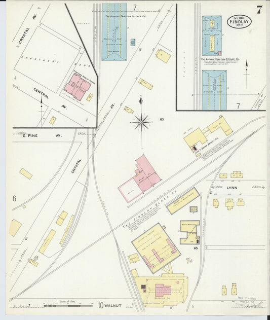 Sanborn Fire Insurance Map from Findlay, Hancock County, Ohio (1908), Sheet #0007 - Historic Sanborn Fire Insurance Map Print, vintage old map wall art, antique decor, genealogy gift, Ohio Ohio map