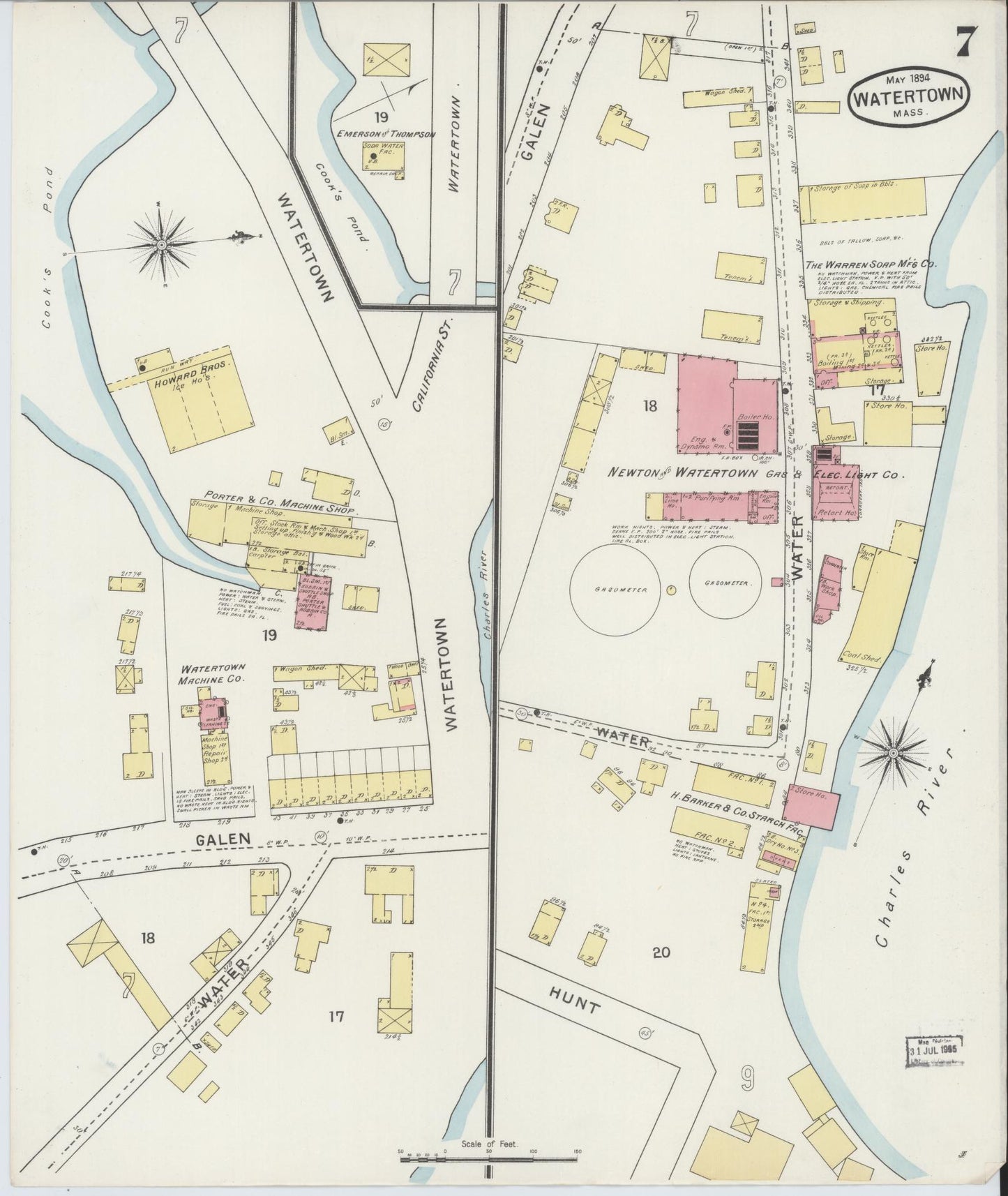 Sanborn Fire Insurance Map from Watertown, Middlesex County, Massachusetts (1894), Sheet #0007 - Historic Sanborn Fire Insurance Map Print, vintage old map wall art, antique decor, genealogy gift, Massachusetts Massachusetts map