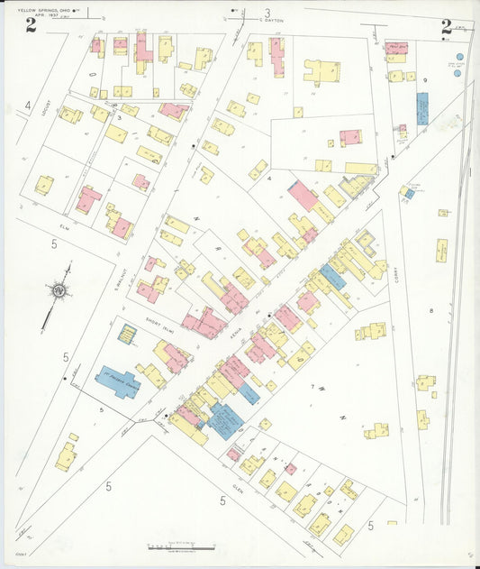 Sanborn Fire Insurance Map from Yellow Springs, Greene County, Ohio (1937), Sheet #0002 - Historic Sanborn Fire Insurance Map Print, vintage old map wall art, antique decor, genealogy gift, Ohio Ohio map