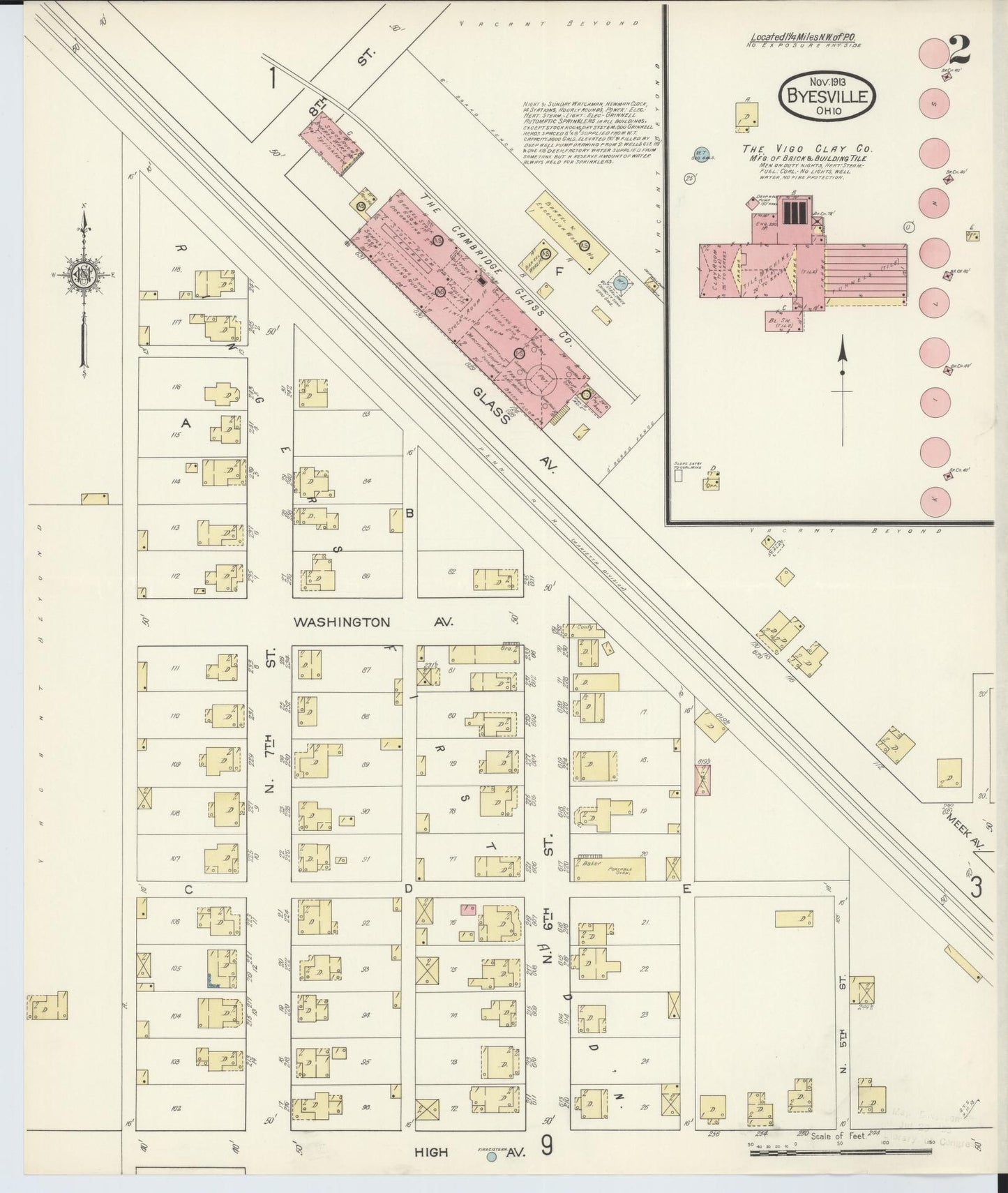 Sanborn Fire Insurance Map from Byesville, Guernsey County, Ohio (1913), Sheet #0002 - Historic Sanborn Fire Insurance Map Print, vintage old map wall art, antique decor, genealogy gift, Ohio Ohio map