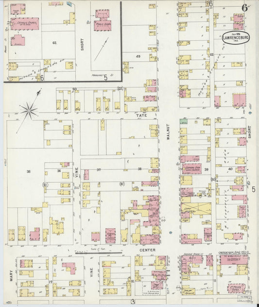 Sanborn Fire Insurance Map from Lawrenceburg, Dearborn County, Indiana (1896), Sheet #0006 - Historic Sanborn Fire Insurance Map Print, vintage old map wall art, antique decor, genealogy gift, Indiana Indiana map