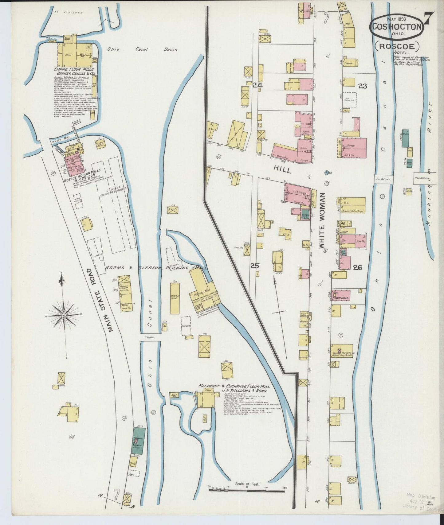 Sanborn Fire Insurance Map from Coshocton, Coshocton County, Ohio (1893), Sheet #0007 - Historic Sanborn Fire Insurance Map Print, vintage old map wall art, antique decor, genealogy gift, Ohio Ohio map