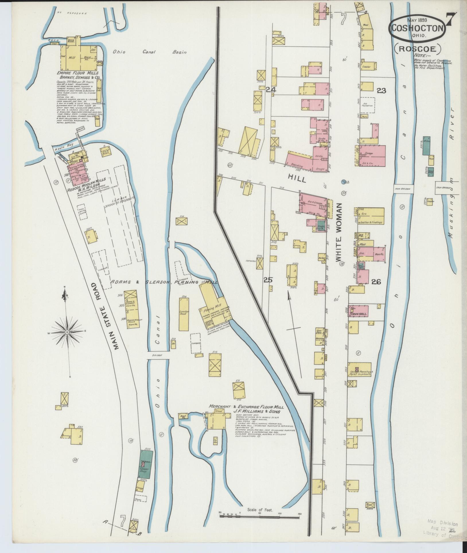 Sanborn Fire Insurance Map from Coshocton, Coshocton County, Ohio (1893), Sheet #0007 - Historic Sanborn Fire Insurance Map Print, vintage old map wall art, antique decor, genealogy gift, Ohio Ohio map