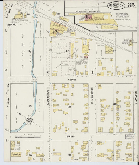 Sanborn Fire Insurance Map from Muskegon, Muskegon County, Michigan (1887), Sheet #0035 - Historic Sanborn Fire Insurance Map Print, vintage old map wall art, antique decor, genealogy gift, Michigan Michigan map