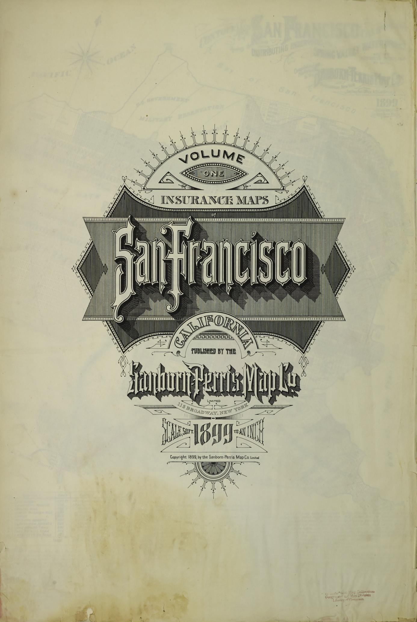 Sanborn Fire Insurance Map from San Francisco, San Francisco County, California (1899), Sheet #0001 - Complete Map Set gallery image, historic Sanborn map, vintage wall art, California California