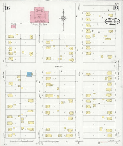 Sanborn Fire Insurance Map from Downers Grove, Dupage County, Illinois (1927), Sheet #0016 - Complete Map Set gallery image, historic Sanborn map, vintage wall art, Illinois Illinois