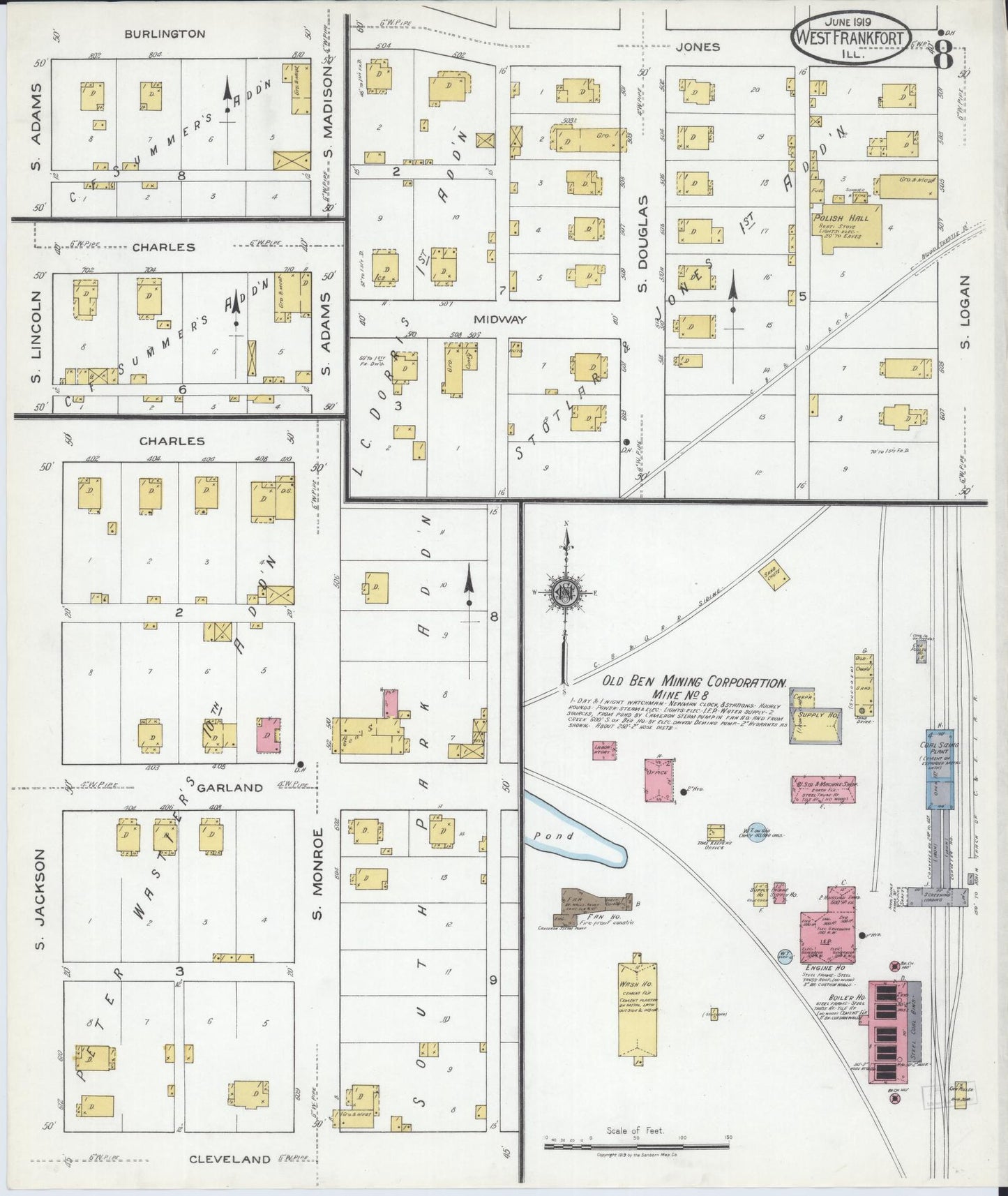 Sanborn Fire Insurance Map from West Frankfort, Franklin County, Illinois (1919), Sheet #0008 - Complete Map Set gallery image, historic Sanborn map, vintage wall art, Illinois Illinois