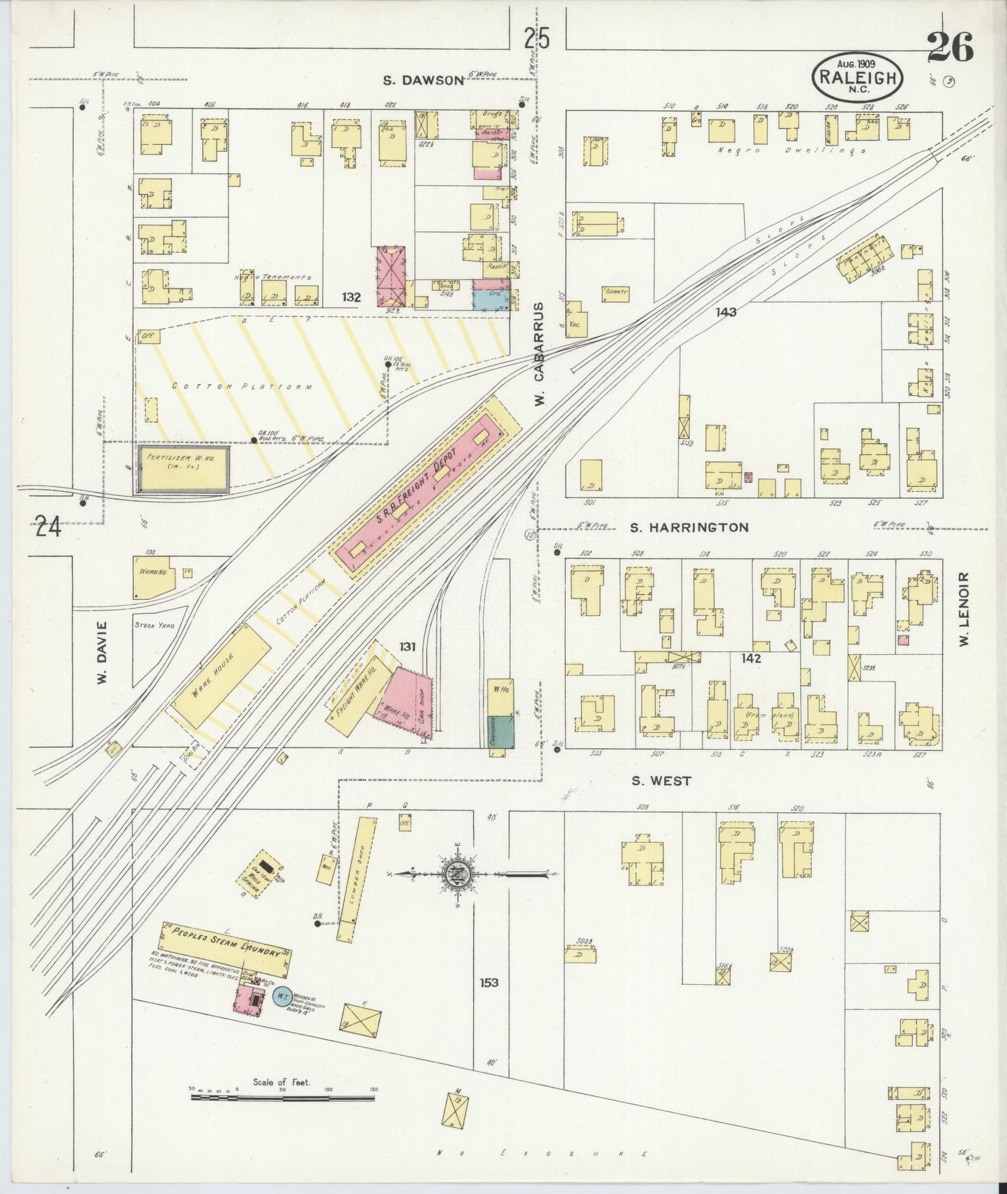 Sanborn Fire Insurance Map from Raleigh, Wake County, North Carolina (1909), Sheet #0026 - Complete Map Set gallery image, historic Sanborn map, vintage wall art, North Carolina North Carolina