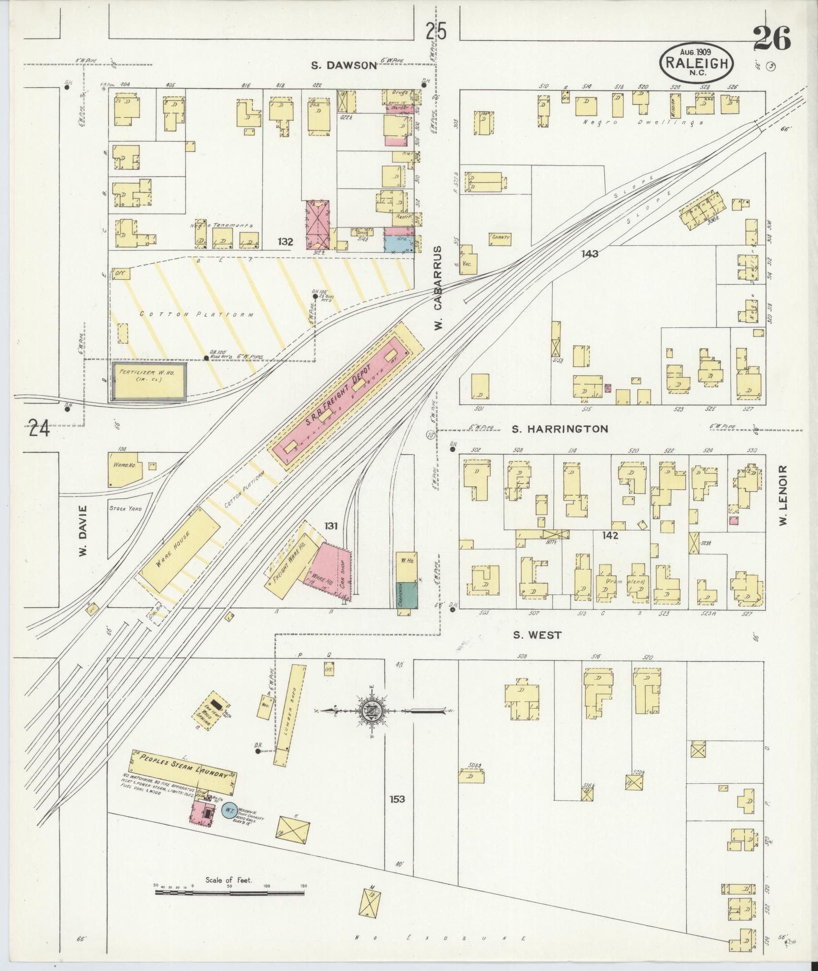 Sanborn Fire Insurance Map from Raleigh, Wake County, North Carolina (1909), Sheet #0026 - Complete Map Set gallery image, historic Sanborn map, vintage wall art, North Carolina North Carolina