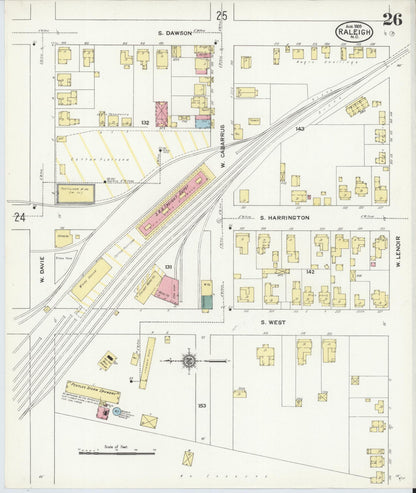 Sanborn Fire Insurance Map from Raleigh, Wake County, North Carolina (1909), Sheet #0026 - Complete Map Set gallery image, historic Sanborn map, vintage wall art, North Carolina North Carolina