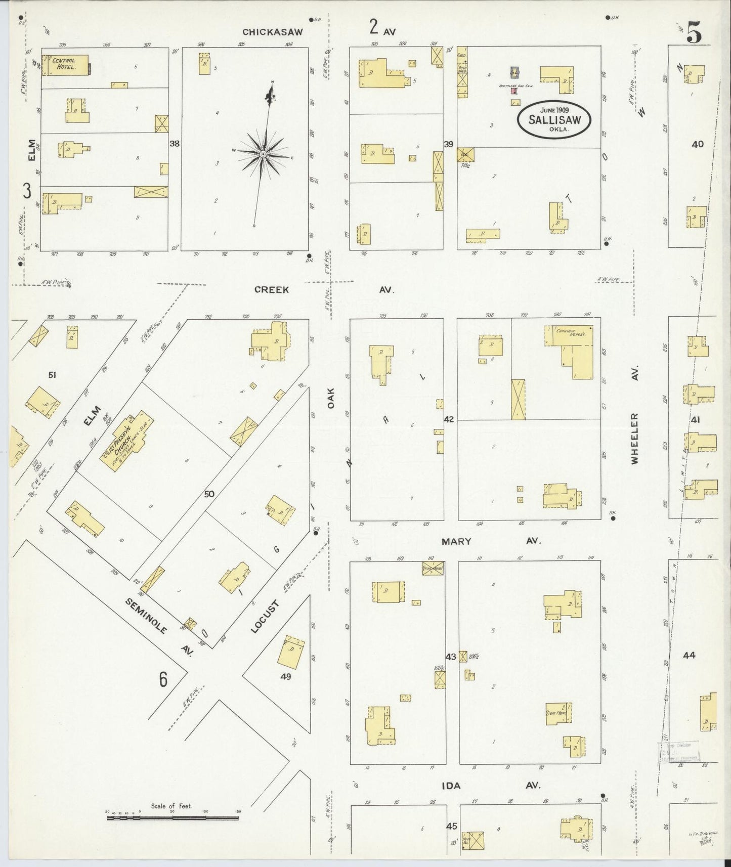 Sanborn Fire Insurance Map from Sallisaw, Sequoyah County, Oklahoma (1909), Sheet #0005 - Complete Map Set gallery image, historic Sanborn map, vintage wall art, Oklahoma Oklahoma