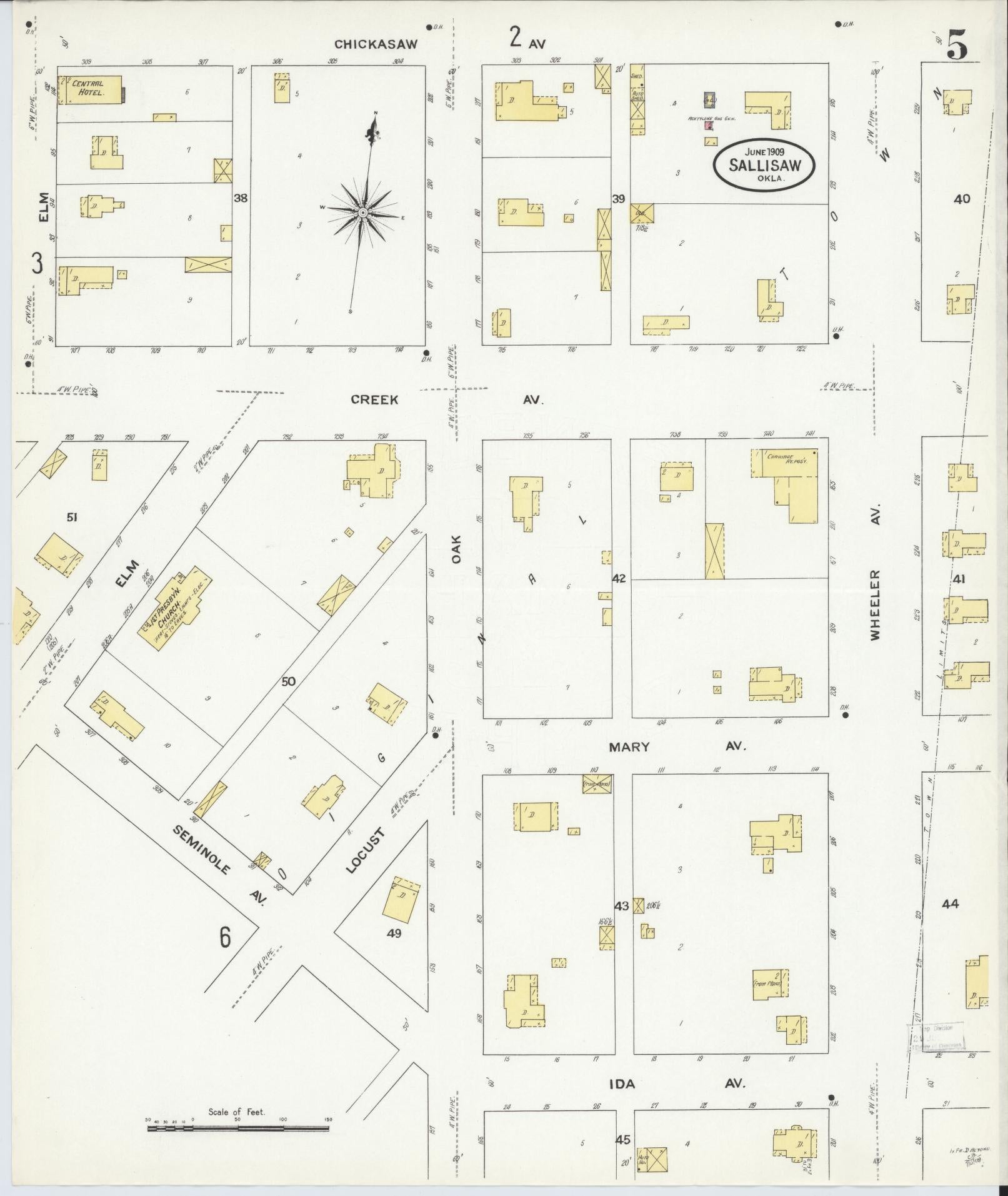 Sanborn Fire Insurance Map from Sallisaw, Sequoyah County, Oklahoma (1909), Sheet #0005 - Complete Map Set gallery image, historic Sanborn map, vintage wall art, Oklahoma Oklahoma