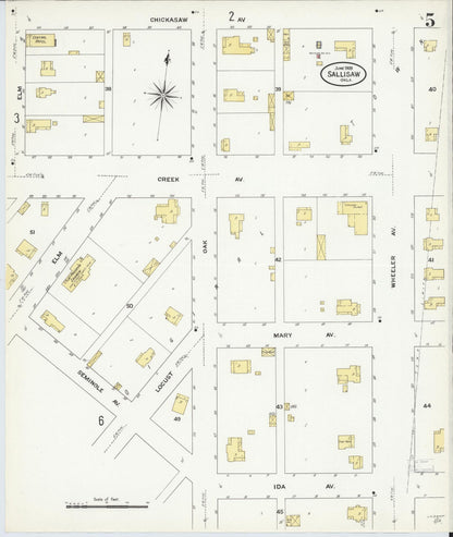 Sanborn Fire Insurance Map from Sallisaw, Sequoyah County, Oklahoma (1909), Sheet #0005 - Complete Map Set gallery image, historic Sanborn map, vintage wall art, Oklahoma Oklahoma