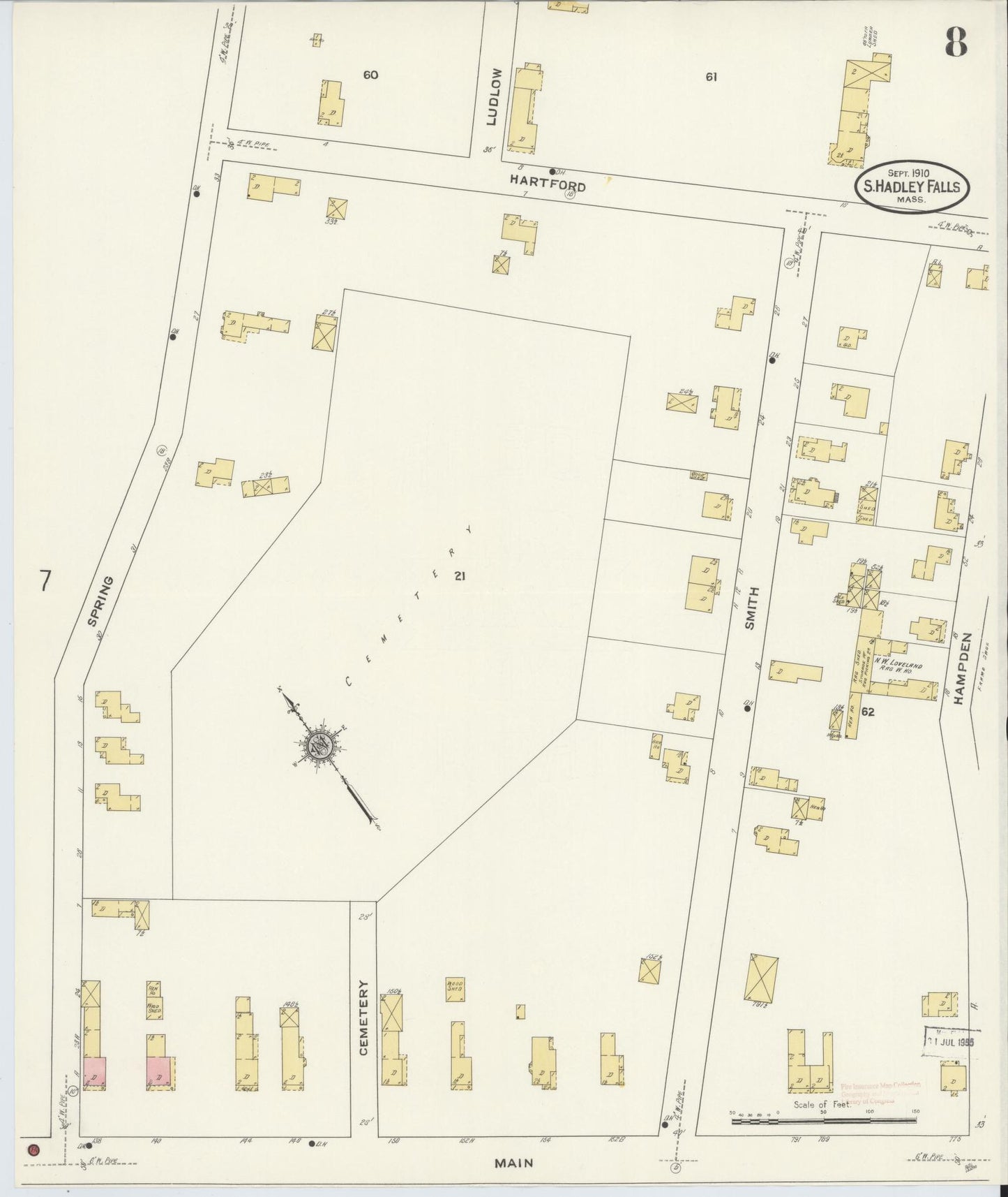 Sanborn Fire Insurance Map from South Hadley Falls, Hampshire County, Massachusetts (1910), Sheet #0008 - Historic Sanborn Fire Insurance Map Print, vintage old map wall art, antique decor, genealogy gift, Massachusetts Massachusetts map