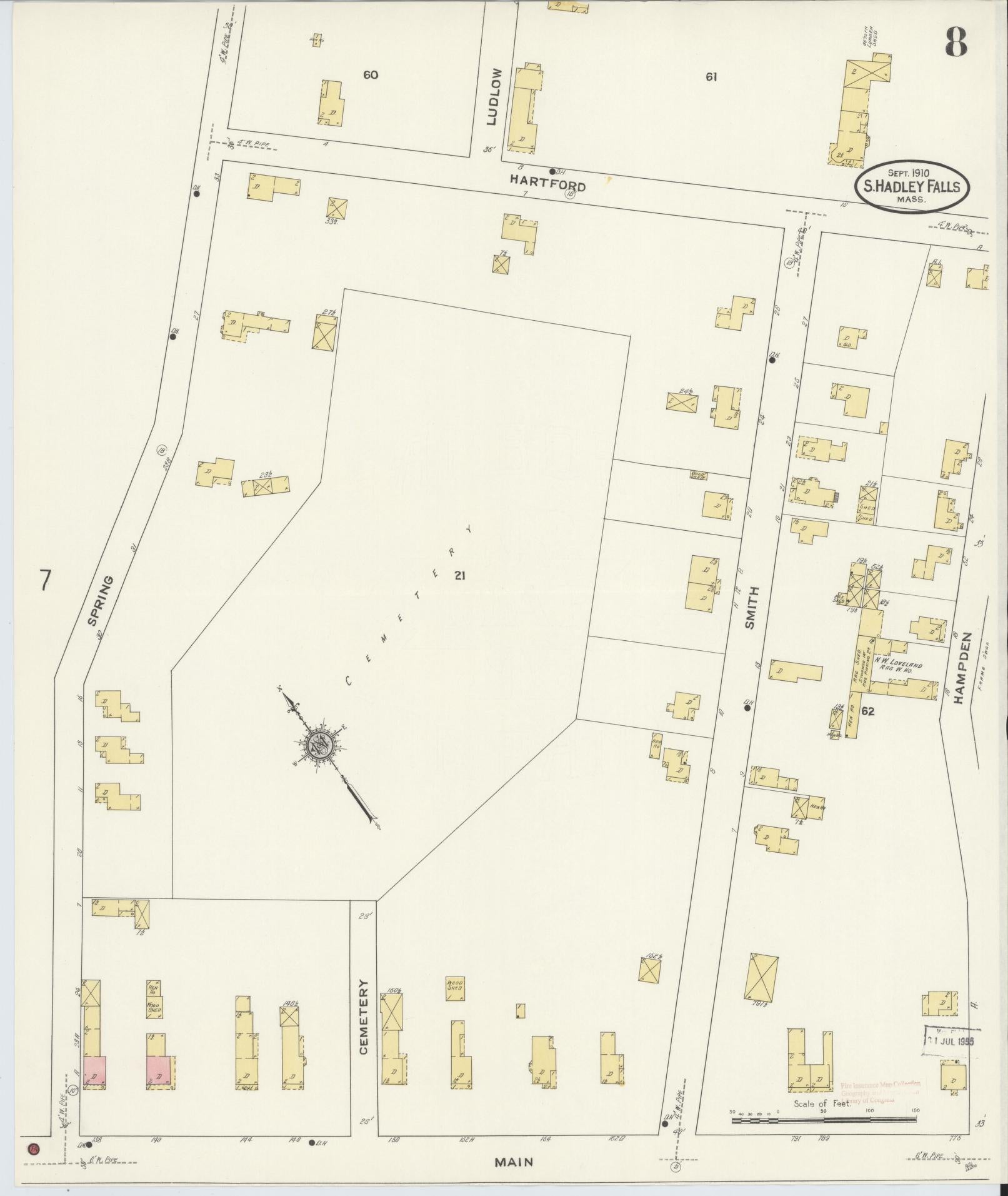 Sanborn Fire Insurance Map from South Hadley Falls, Hampshire County, Massachusetts (1910), Sheet #0008 - Historic Sanborn Fire Insurance Map Print, vintage old map wall art, antique decor, genealogy gift, Massachusetts Massachusetts map