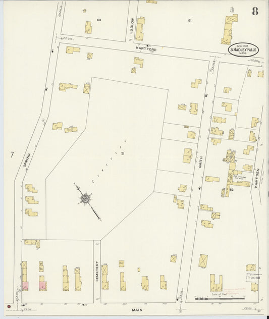 Sanborn Fire Insurance Map from South Hadley Falls, Hampshire County, Massachusetts (1910), Sheet #0008 - Historic Sanborn Fire Insurance Map Print, vintage old map wall art, antique decor, genealogy gift, Massachusetts Massachusetts map