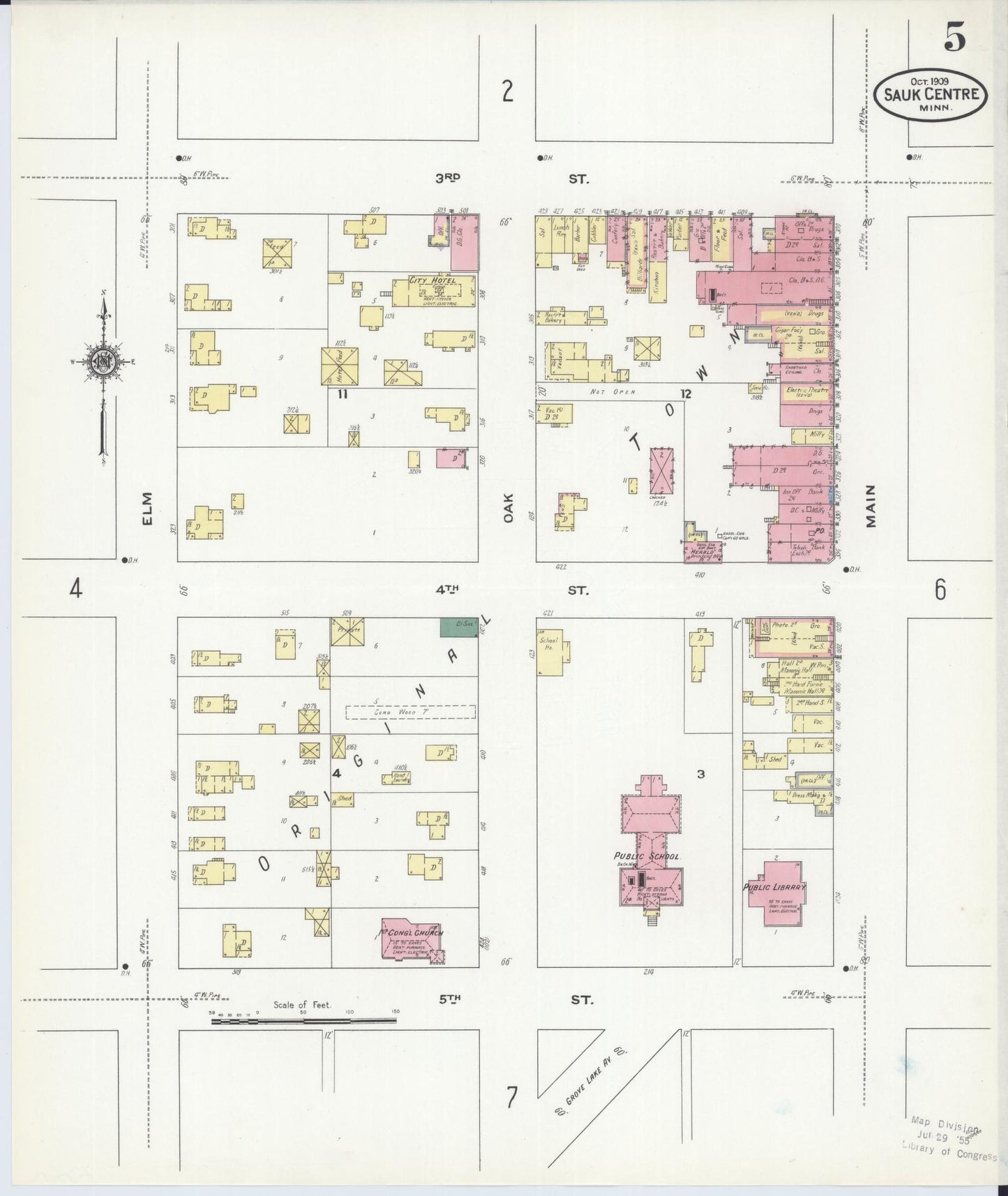 Sanborn Fire Insurance Map from Sauk Centre, Stearns County, Minnesota (1909), Sheet #0005 - Complete Map Set gallery image, historic Sanborn map, vintage wall art, Minnesota Minnesota