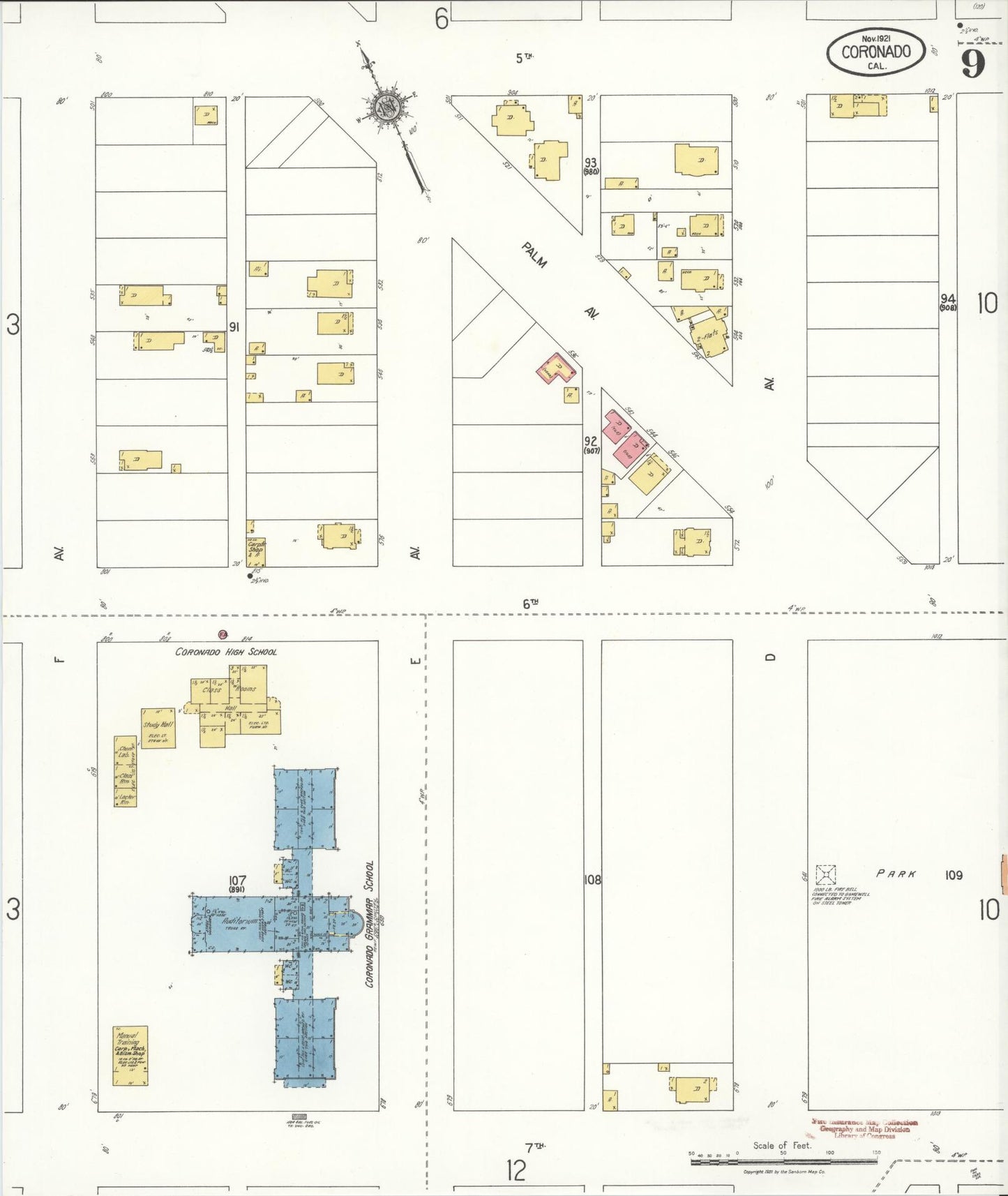 Sanborn Fire Insurance Map from Coronado, San Diego County, California (1921), Sheet #0009 - Complete Map Set gallery image, historic Sanborn map, vintage wall art, California California