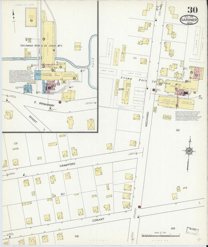 Sanborn Fire Insurance Map from Gardner, Worcester County, Massachusetts (1914), Sheet #0030 - Historic Sanborn Fire Insurance Map Print, vintage old map wall art, antique decor, genealogy gift, Massachusetts Massachusetts map