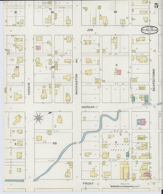 Sanborn Fire Insurance Map from Virginia, Cass County, Illinois (1894), Sheet #0005 - Historic Sanborn Fire Insurance Map Print, vintage old map wall art, antique decor, genealogy gift, Illinois Illinois map