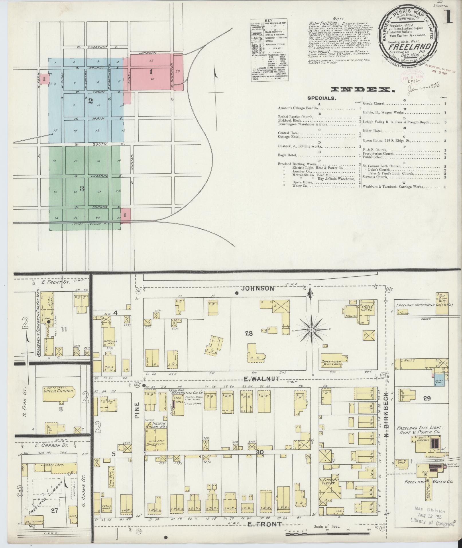 Sanborn Fire Insurance Map from Freeland, Luzerne County, Pennsylvania (1895), Sheet #0001 - Historic Sanborn Fire Insurance Map Print, vintage old map wall art, antique decor, genealogy gift, Pennsylvania Pennsylvania map