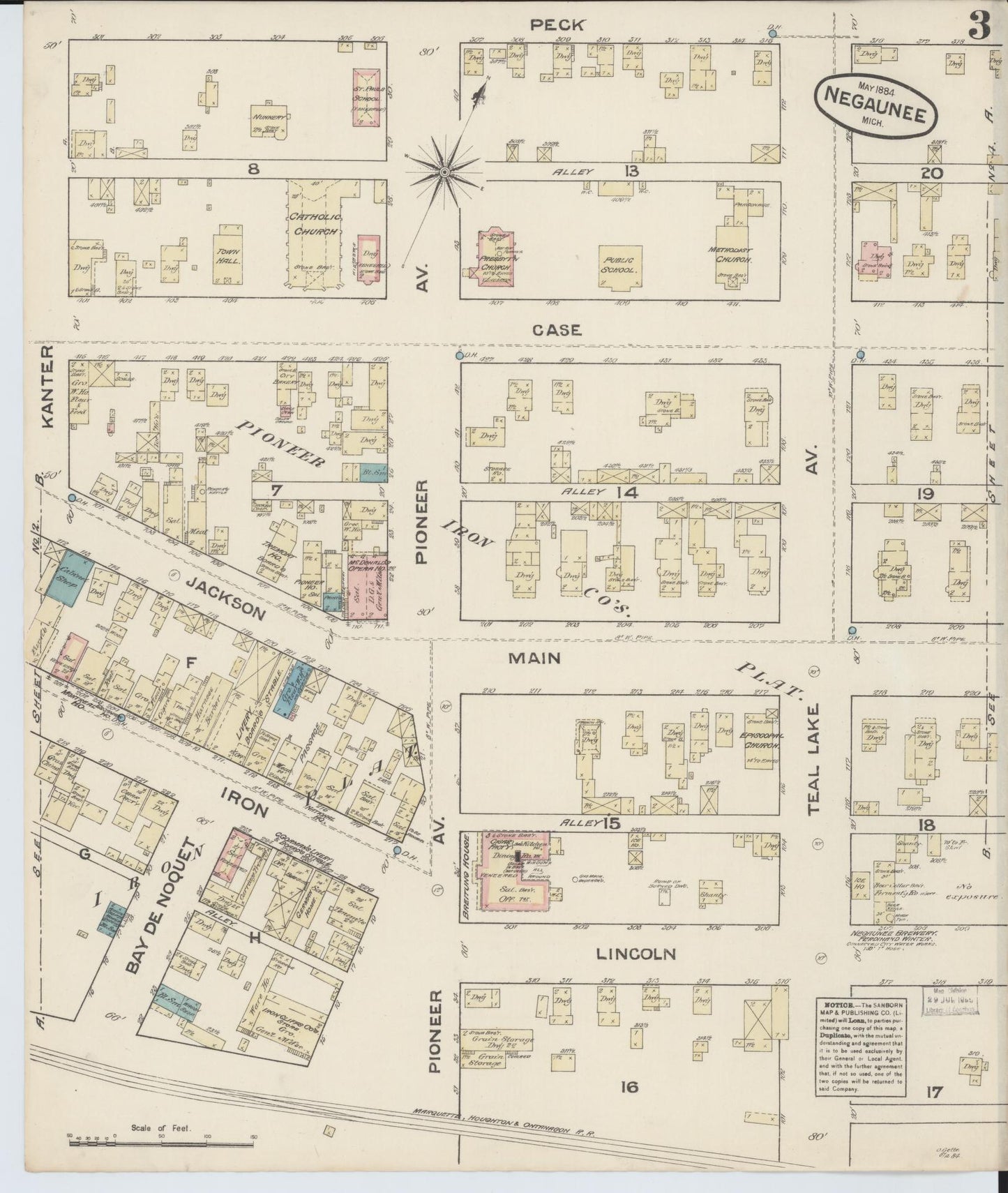 Sanborn Fire Insurance Map from Negaunee, Marquette County, Michigan (1884), Sheet #0003 - Complete Map Set gallery image, historic Sanborn map, vintage wall art, Michigan Michigan