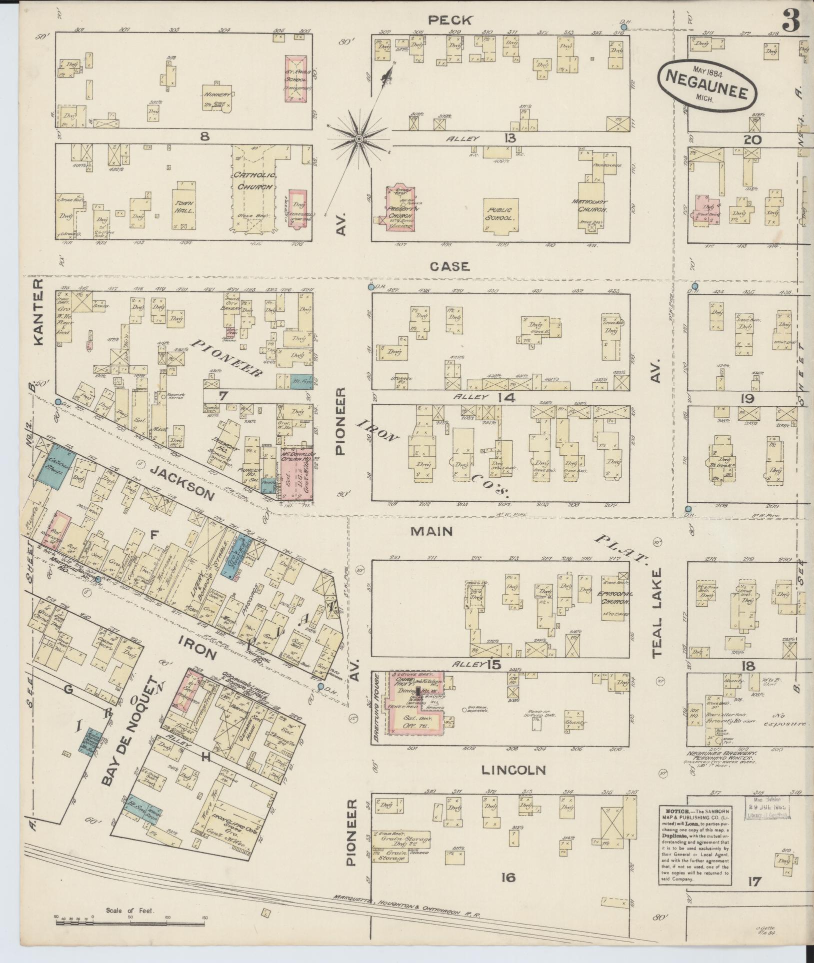 Sanborn Fire Insurance Map from Negaunee, Marquette County, Michigan (1884), Sheet #0003 - Complete Map Set gallery image, historic Sanborn map, vintage wall art, Michigan Michigan