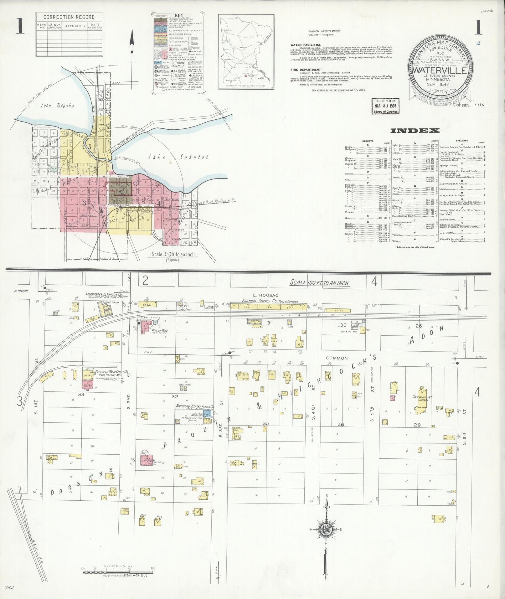Sanborn Fire Insurance Map from Waterville, Le Sueur County, Minnesota (1937), Sheet #0001 - Complete Map Set gallery image, historic Sanborn map, vintage wall art, Minnesota Minnesota