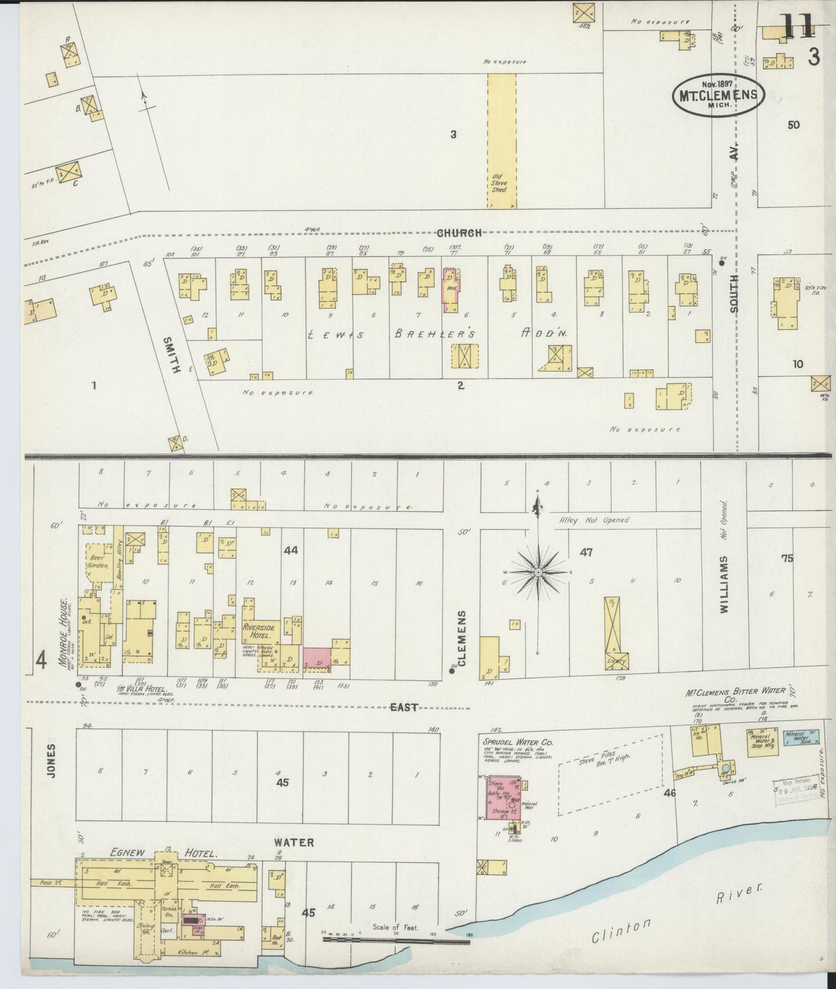Sanborn Fire Insurance Map from Mount Clemens, Macomb County, Michigan (1897), Sheet #0011 - Historic Sanborn Fire Insurance Map Print, vintage old map wall art, antique decor, genealogy gift, Michigan Michigan map