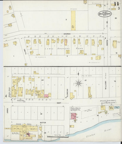 Sanborn Fire Insurance Map from Mount Clemens, Macomb County, Michigan (1897), Sheet #0011 - Historic Sanborn Fire Insurance Map Print, vintage old map wall art, antique decor, genealogy gift, Michigan Michigan map