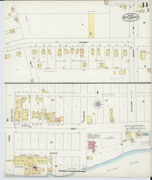 Sanborn Fire Insurance Map from Mount Clemens, Macomb County, Michigan (1897), Sheet #0011 - Historic Sanborn Fire Insurance Map Print, vintage old map wall art, antique decor, genealogy gift, Michigan Michigan map