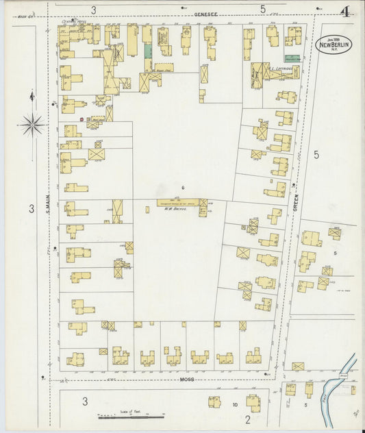 Sanborn Fire Insurance Map from New Berlin, Chenango County, New York (1899), Sheet #0004 - Historic Sanborn Fire Insurance Map Print, vintage old map wall art, antique decor, genealogy gift, New York New York map