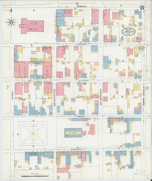 Sanborn Fire Insurance Map from Laredo, Webb County, Texas (1905), Sheet #0008 - Historic Sanborn Fire Insurance Map Print, vintage old map wall art, antique decor, genealogy gift, Texas Texas map