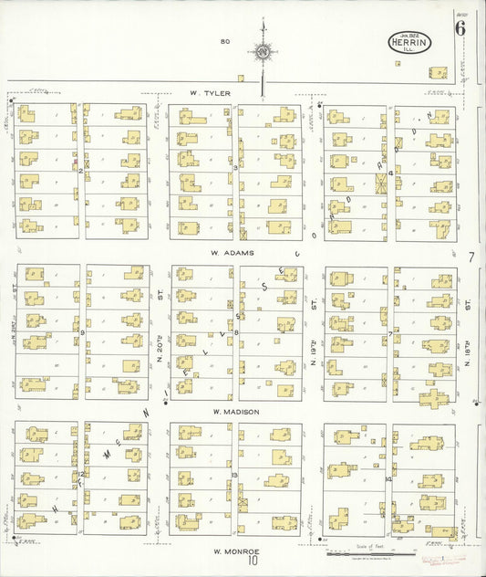 Sanborn Fire Insurance Map from Herrin, Williamson County, Illinois (1922), Sheet #0006 - Historic Sanborn Fire Insurance Map Print, vintage old map wall art, antique decor, genealogy gift, Illinois Illinois map