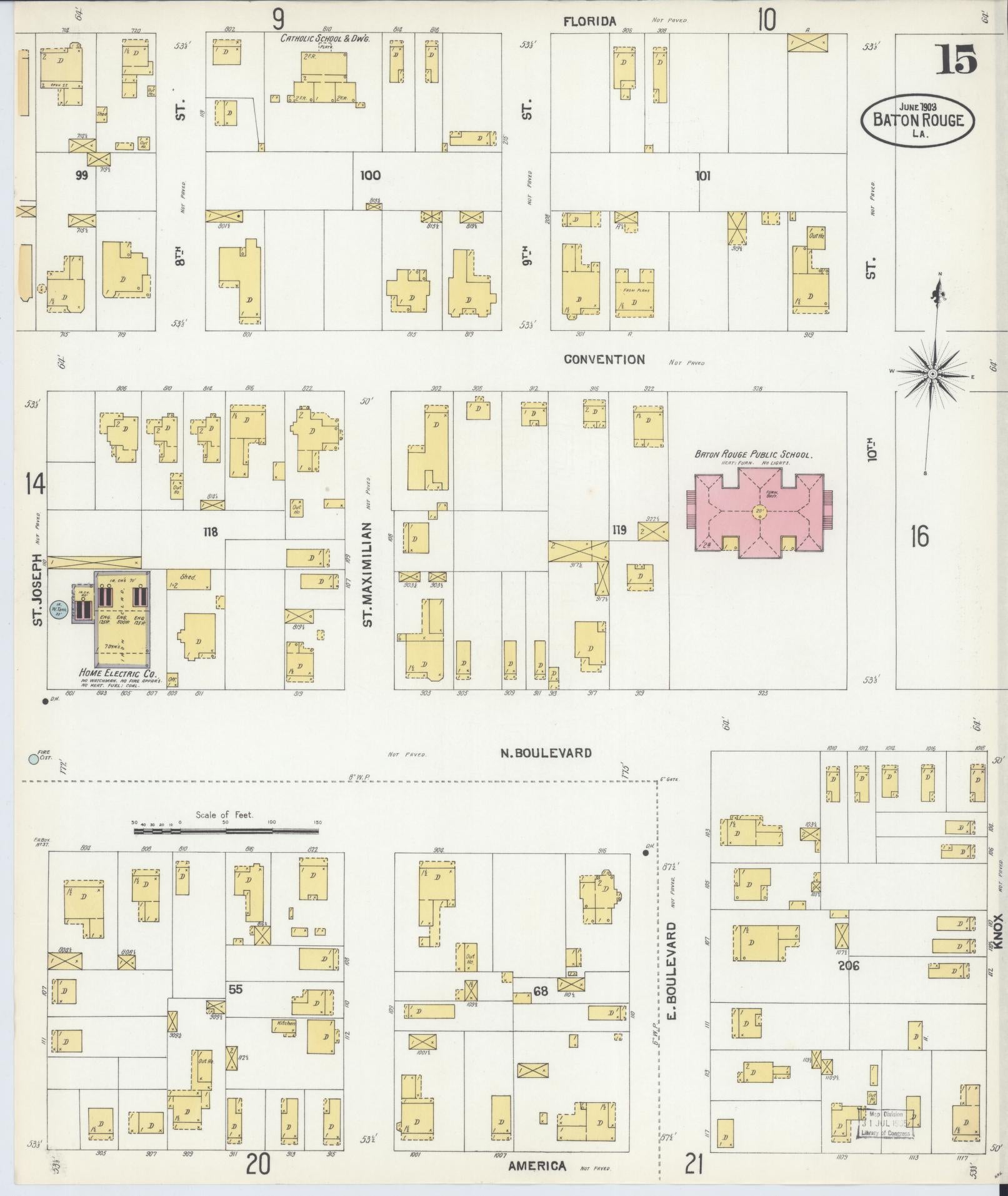 Sanborn Fire Insurance Map from Baton Rouge, East Baton Rouge Parish, Louisiana (1903), Sheet #0015 - Complete Map Set gallery image, historic Sanborn map, vintage wall art, Louisiana Louisiana