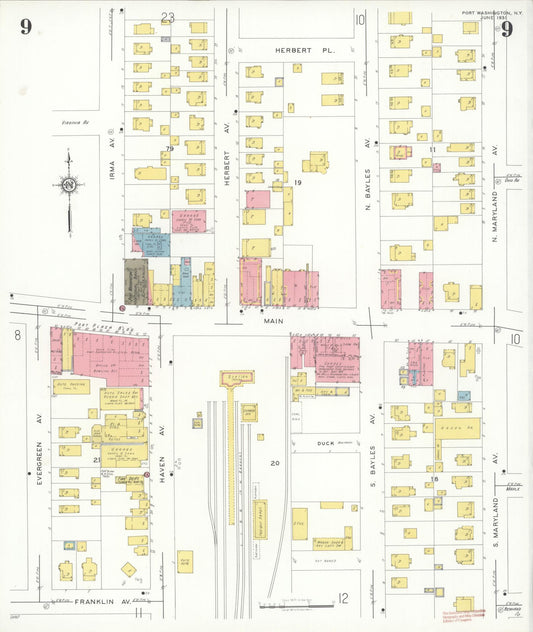 Sanborn Fire Insurance Map from Port Washington, Nassau County, New York (1931), Sheet #0009 - Historic Sanborn Fire Insurance Map Print, vintage old map wall art, antique decor, genealogy gift, New York New York map