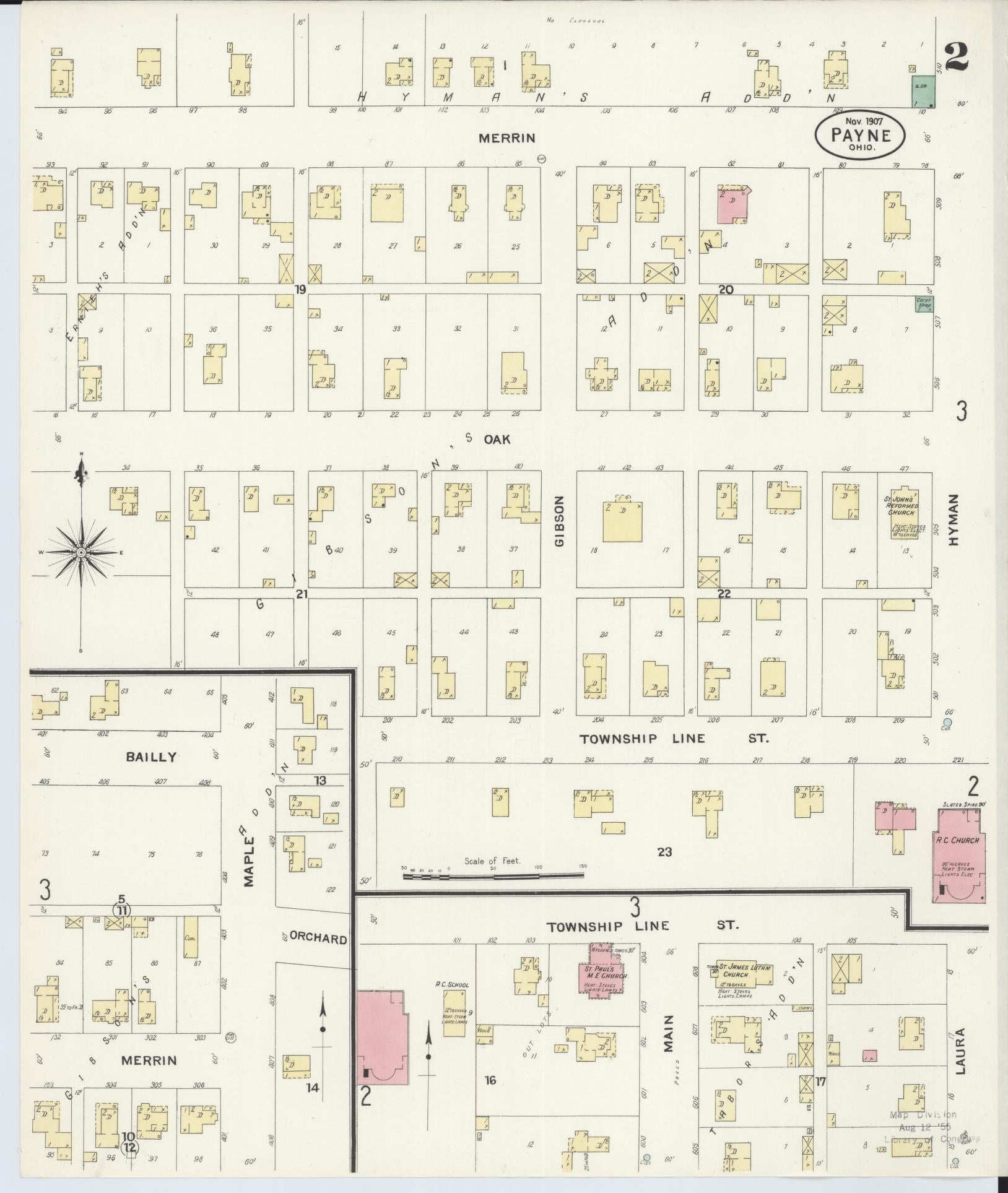 Sanborn Fire Insurance Map from Payne, Paulding County, Ohio (1907), Sheet #0002 - Historic Sanborn Fire Insurance Map Print, vintage old map wall art, antique decor, genealogy gift, Ohio Ohio map