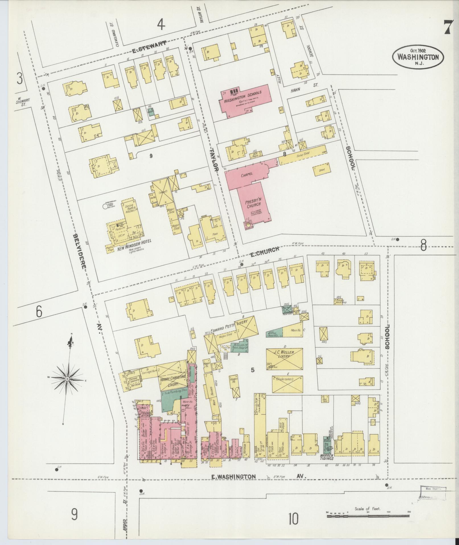 Sanborn Fire Insurance Map from Washington, Warren County, New Jersey (1902), Sheet #0007 - Historic Sanborn Fire Insurance Map Print, vintage old map wall art, antique decor, genealogy gift, Washington Washington map