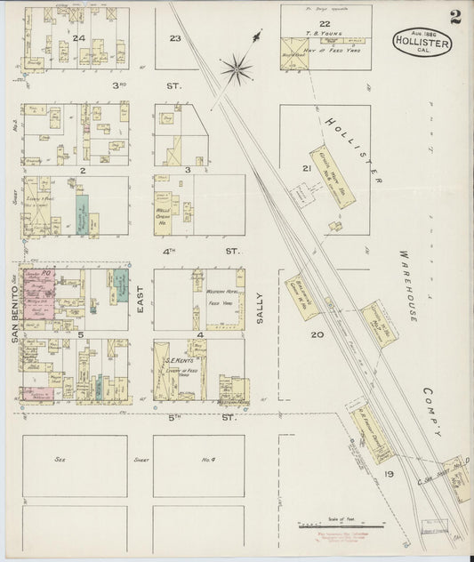Sanborn Fire Insurance Map from Hollister, San Benito County, California (1886), Sheet #0002 - Historic Sanborn Fire Insurance Map Print, vintage old map wall art, antique decor, genealogy gift, California California map