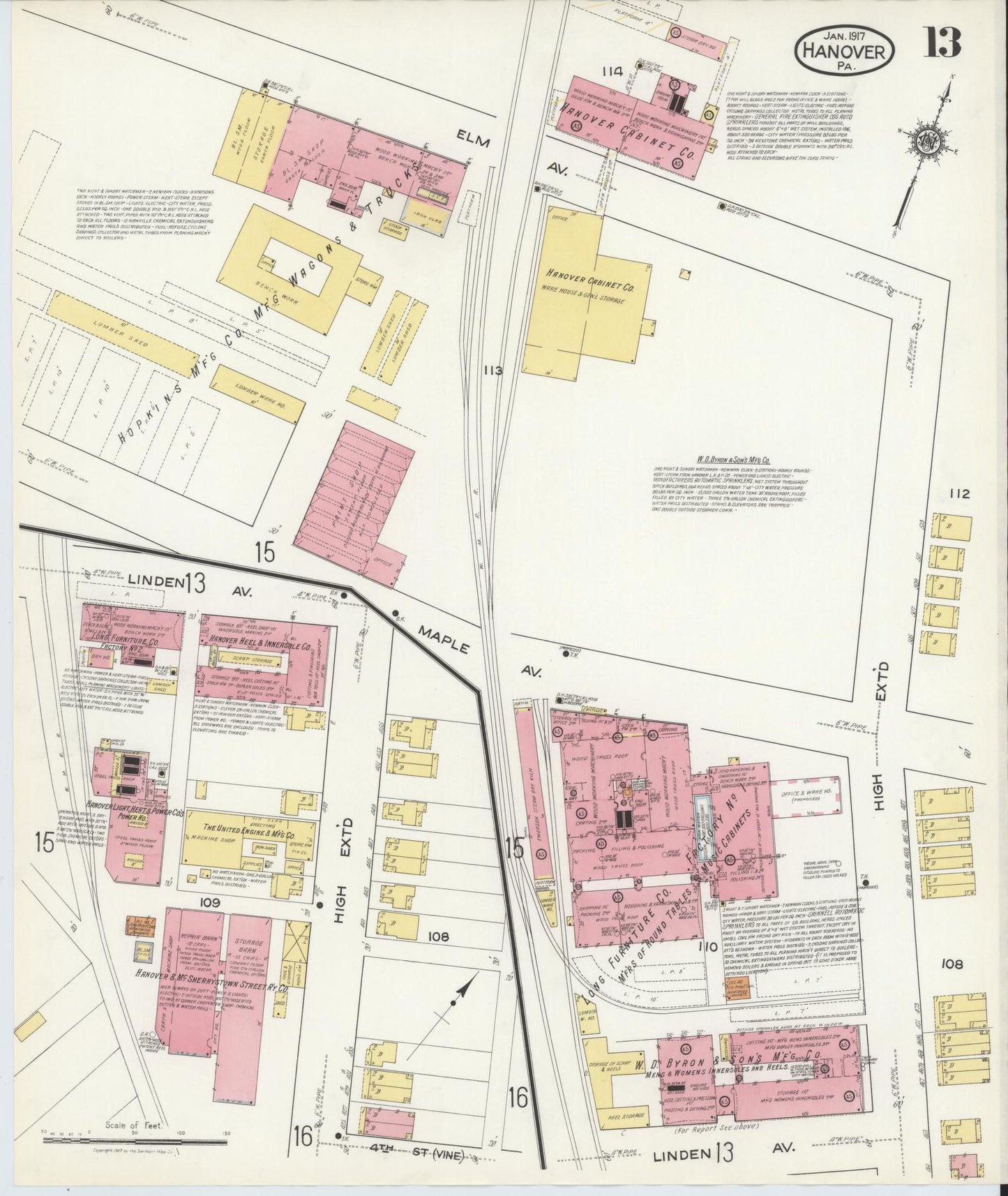 Sanborn Fire Insurance Map from Hanover, York County, Pennsylvania (1917), Sheet #0013 - Complete Map Set gallery image, historic Sanborn map, vintage wall art, Pennsylvania Pennsylvania