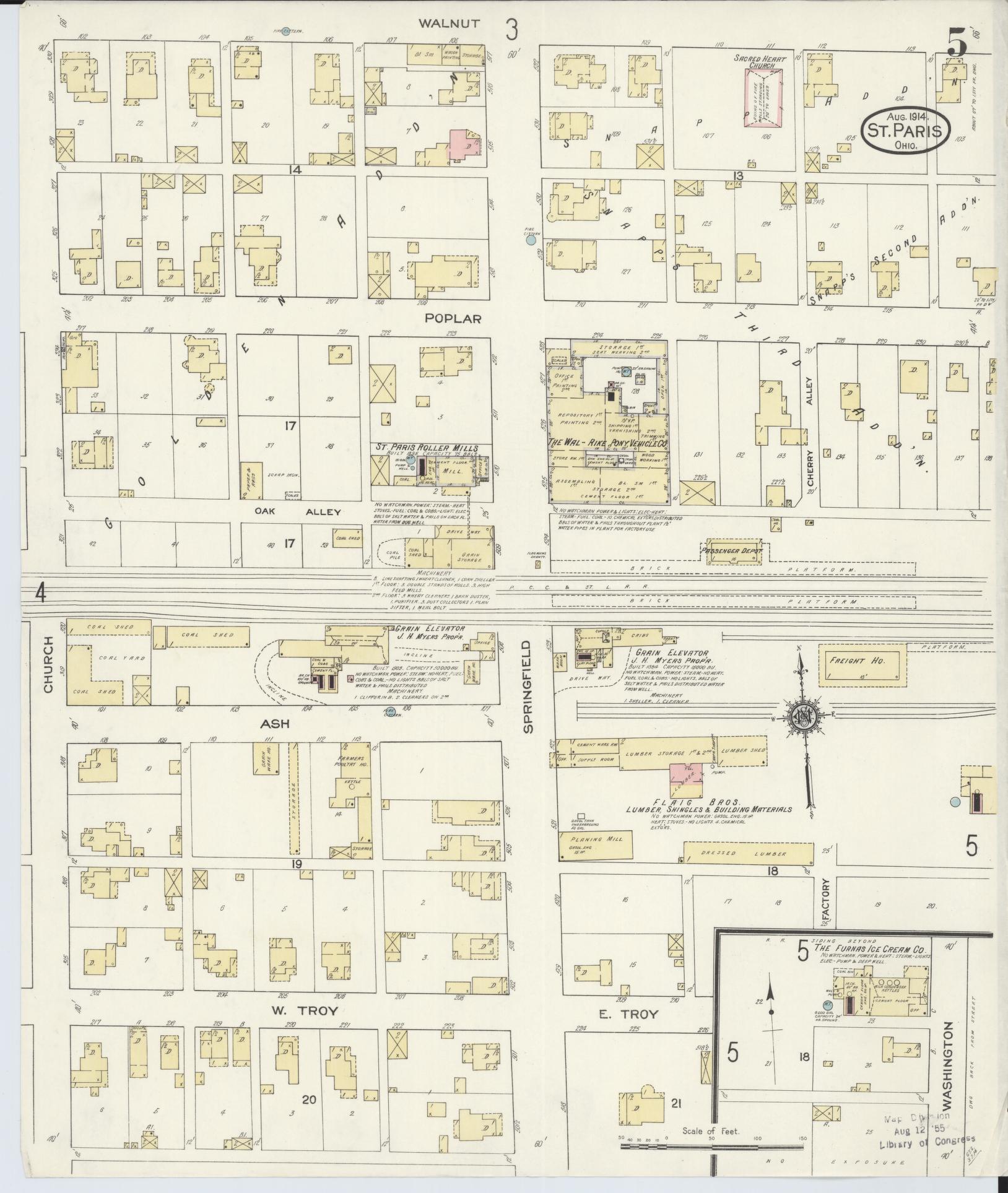 Sanborn Fire Insurance Map from Saint Paris, Champaign County, Ohio (1914), Sheet #0005 - Historic Sanborn Fire Insurance Map Print, vintage old map wall art, antique decor, genealogy gift, Ohio Ohio map