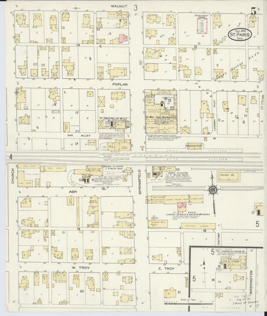 Sanborn Fire Insurance Map from Saint Paris, Champaign County, Ohio (1914), Sheet #0005 - Historic Sanborn Fire Insurance Map Print, vintage old map wall art, antique decor, genealogy gift, Ohio Ohio map
