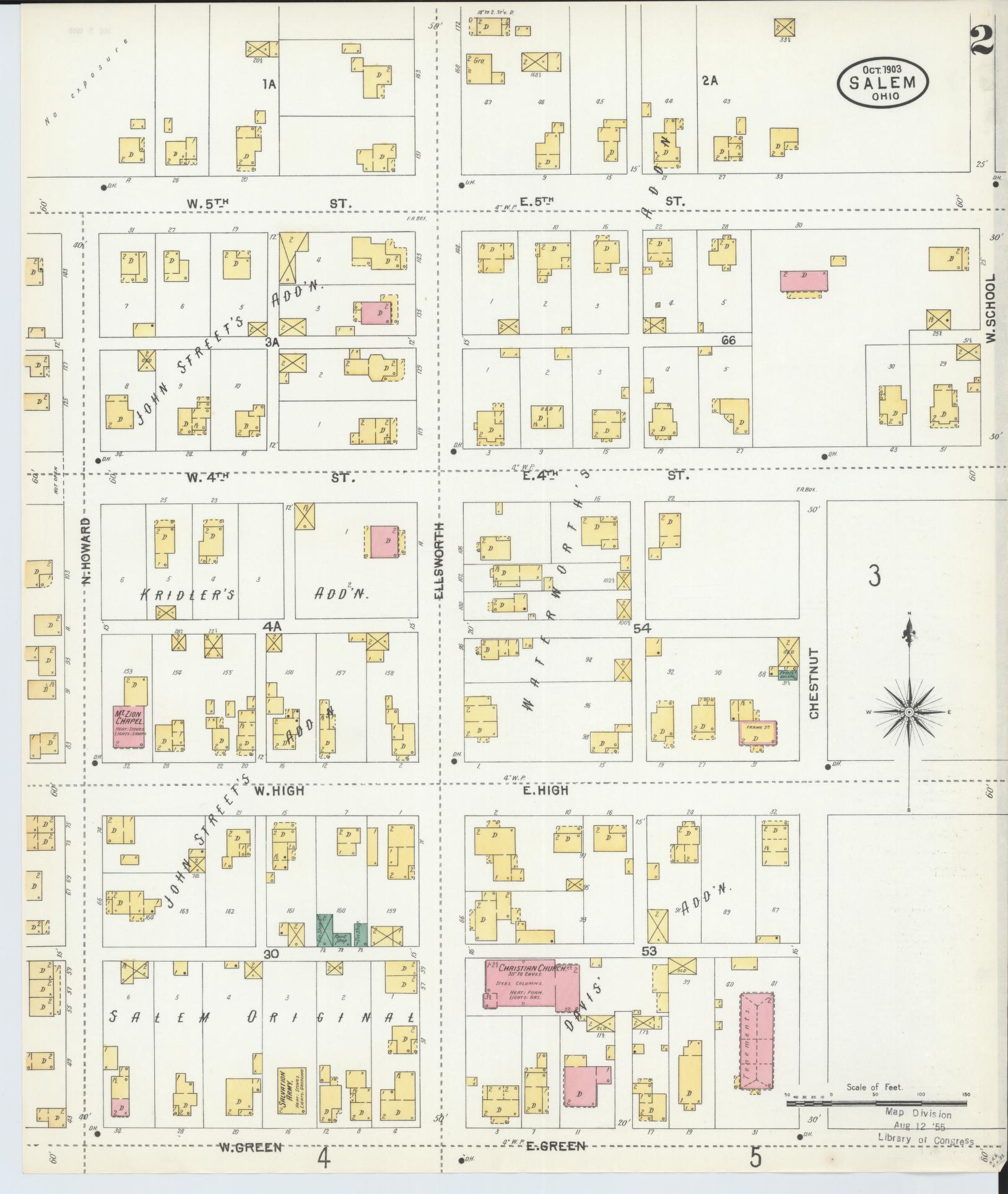 Sanborn Fire Insurance Map from Salem, Columbiana County, Ohio (1903), Sheet #0002 - Complete Map Set gallery image, historic Sanborn map, vintage wall art, Ohio Ohio