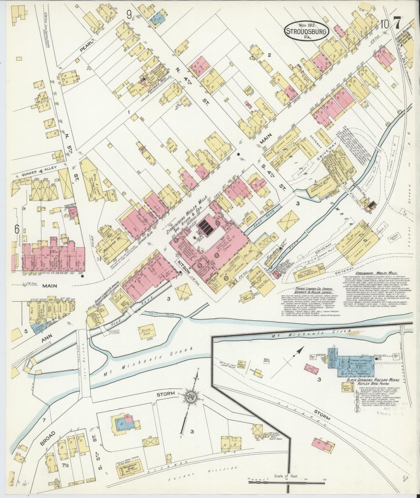 Sanborn Fire Insurance Map from Stroudsburg, Monroe County, Pennsylvania (1912), Sheet #0007 - Historic Sanborn Fire Insurance Map Print, vintage old map wall art, antique decor, genealogy gift, Pennsylvania Pennsylvania map