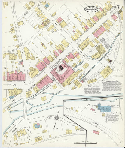 Sanborn Fire Insurance Map from Stroudsburg, Monroe County, Pennsylvania (1912), Sheet #0007 - Historic Sanborn Fire Insurance Map Print, vintage old map wall art, antique decor, genealogy gift, Pennsylvania Pennsylvania map