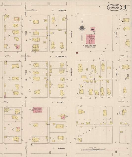 Sanborn Fire Insurance Map from Mount Pulaski, Logan County, Illinois (1922), Sheet #0004 - Historic Sanborn Fire Insurance Map Print, vintage old map wall art, antique decor, genealogy gift, Illinois Illinois map